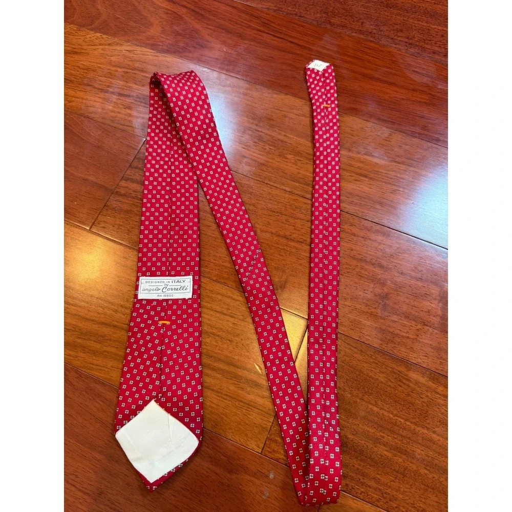 Vintage Angelo Correlli Silk‎ Tie Geometric Repeat Pattern | Red | 55